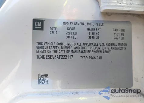 2010 Buick Lacrosse Cxs z USA, uszkodzony, nr VIN 1G4GE5EV6AF222117